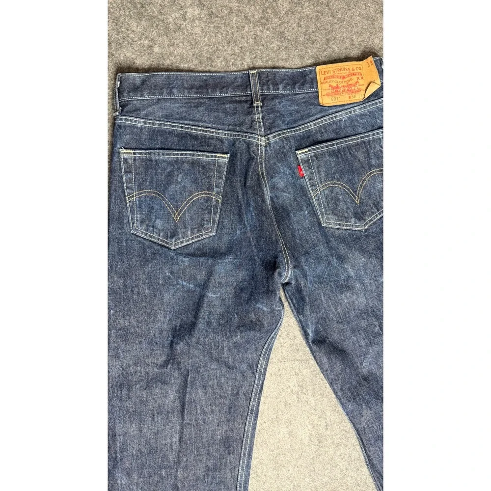 Levis‎ 501 Original Straight Leg Dark Wash Indigo Denim Button Fly Jeans 36x34